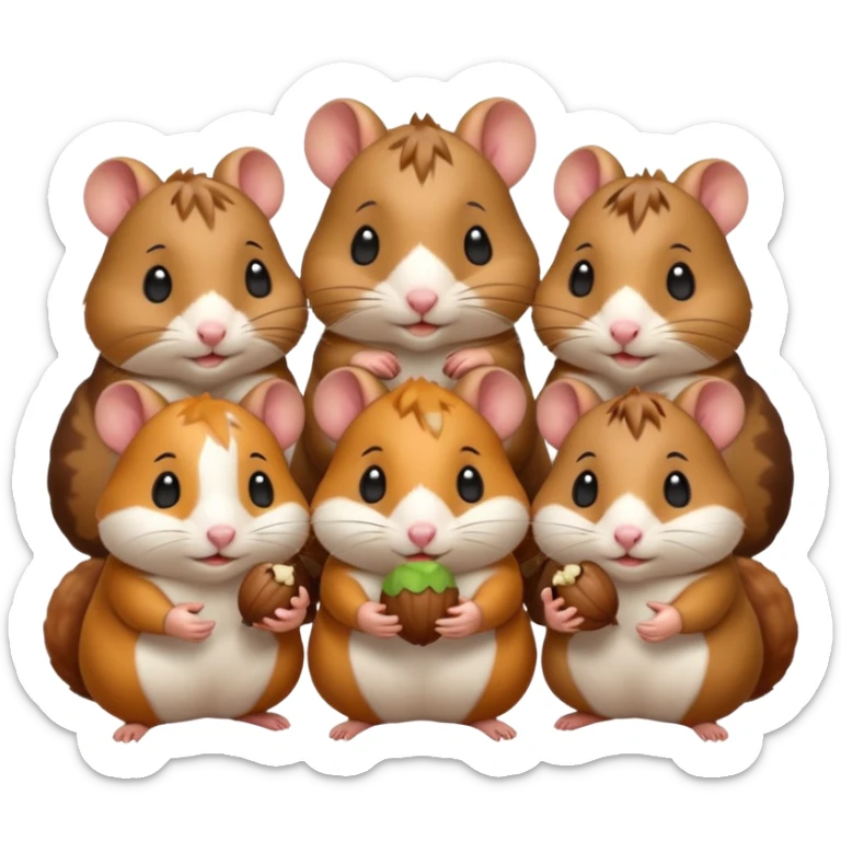 cartoon-style hamster sharing acorns with other cartoon-style hamsters sticker
