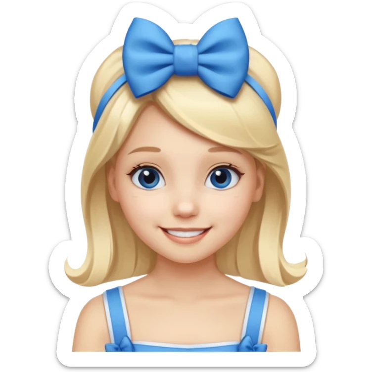 A cute girl with a white skin and a blonde hair with a blue and white bow in her head sticker