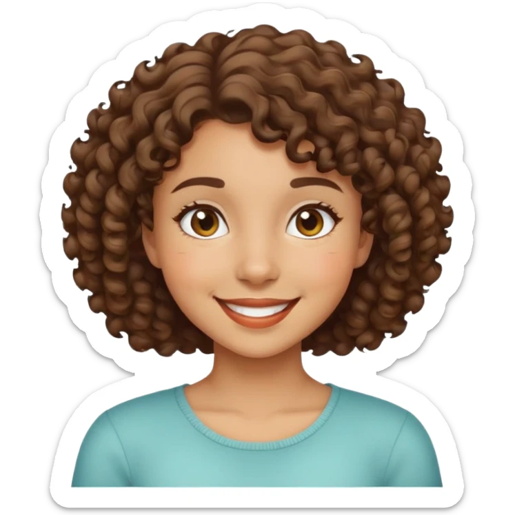Girl showing happiness, medium skin tone, short curly hair sticker