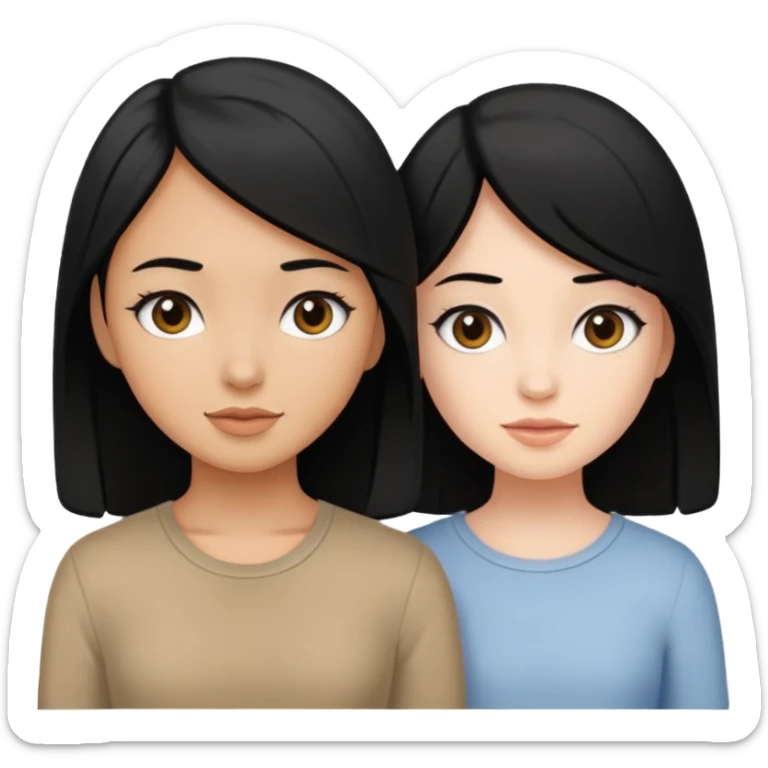 One tan girl with black hair one pale girl with black hair sticker