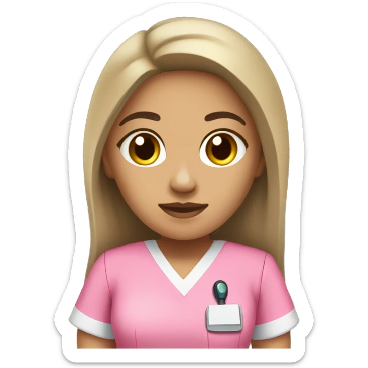 Light skinned Mexican female nurse with long dark brown hair and pink scrub top  sticker