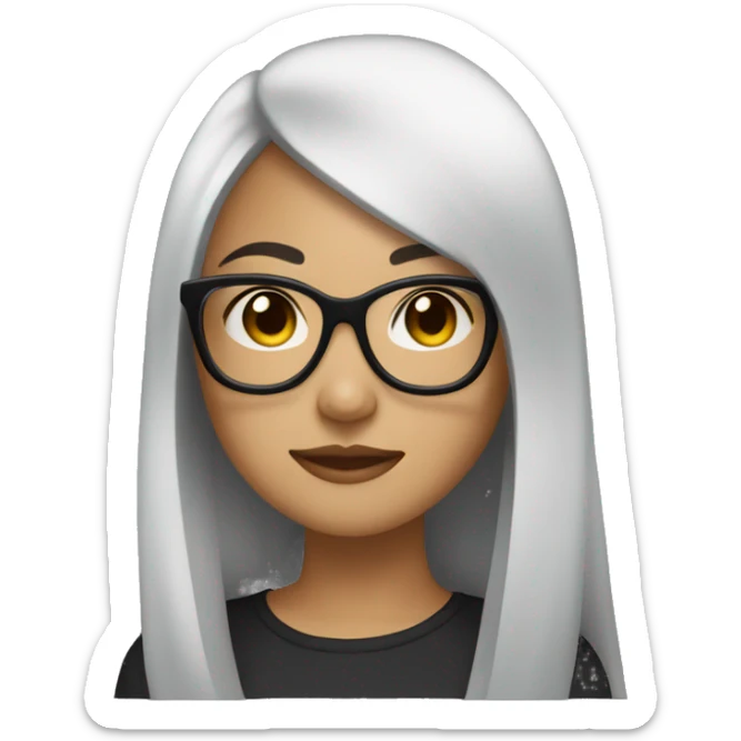 asian girl with dark skin coo, black long straight hair and wearing rounded black Glasses sticker