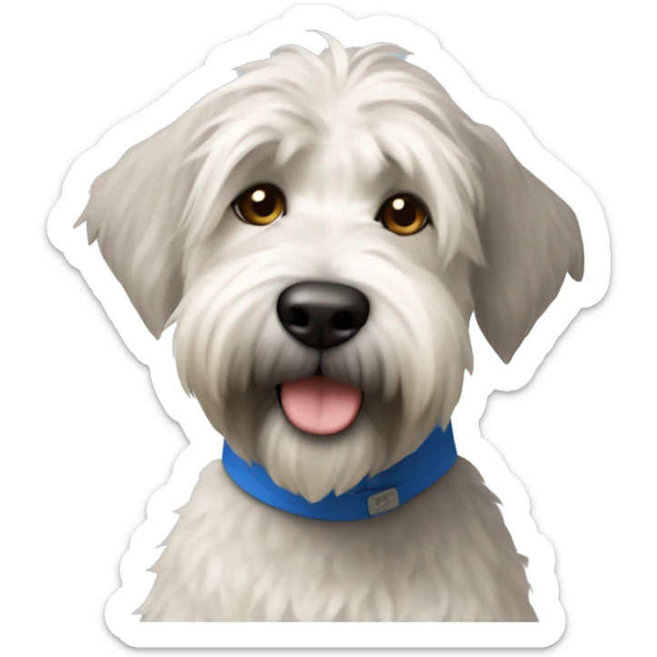 pretty woman blonde hair blue eyes hugging a white and gray soft coated wheaten terrier dog sticker