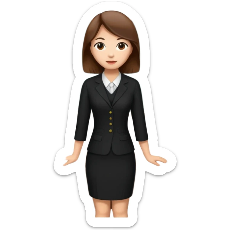 asian young woman brown-haired teacher in black daily dress  sticker