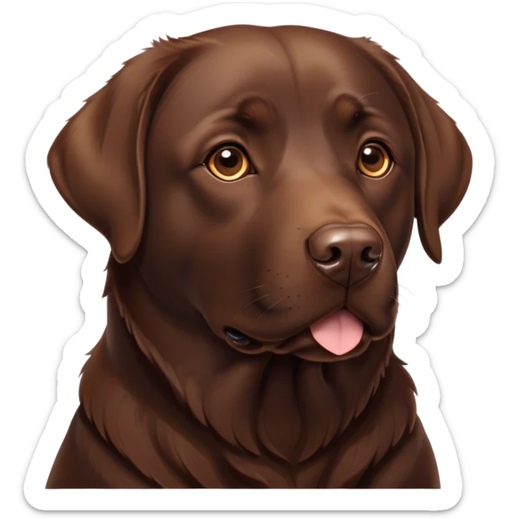 Cinematic Noble Chocolate Labrador Portrait Emoji, Poised and regal, with a robust, muscular build and a rich, glossy chocolate Fur, deep-set soulful brown eyes, Simplified yet sharp and sophisticated features, highly detailed, glowing with a soft, dignified glow, high shine, intelligent and gentle, stylized with an air of confidence, focused and attentive, soft glowing outline, capturing the essence of a watchful and loving companion, so majestic it feels as though it could bound out of the screen with effortless authority! sticker