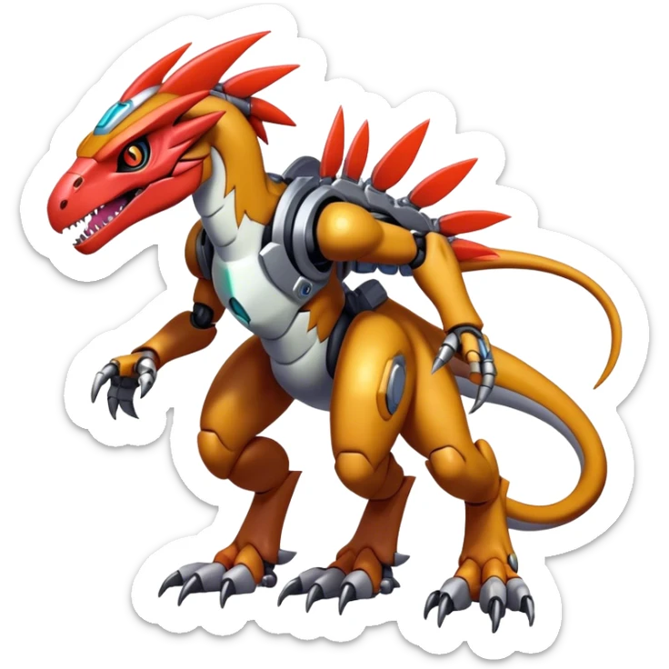 Furry maned Cool Edgy badass Futuristic shiny colorful cyborg-Digimon-Fakemon-Guilmon-Velociraptor-Mecha full body  sticker