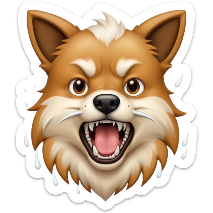 A close-up of a dog's mouth, showing sharp teeth and foam spraying out, looking wild and aggressive sticker