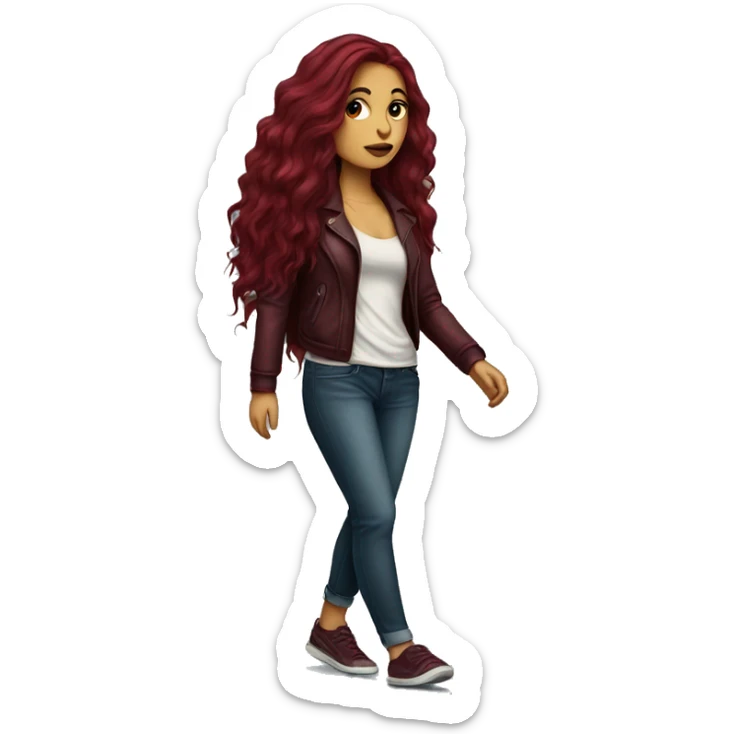 Beautiful tattooed  burgundy long haired woman crossing the street sticker