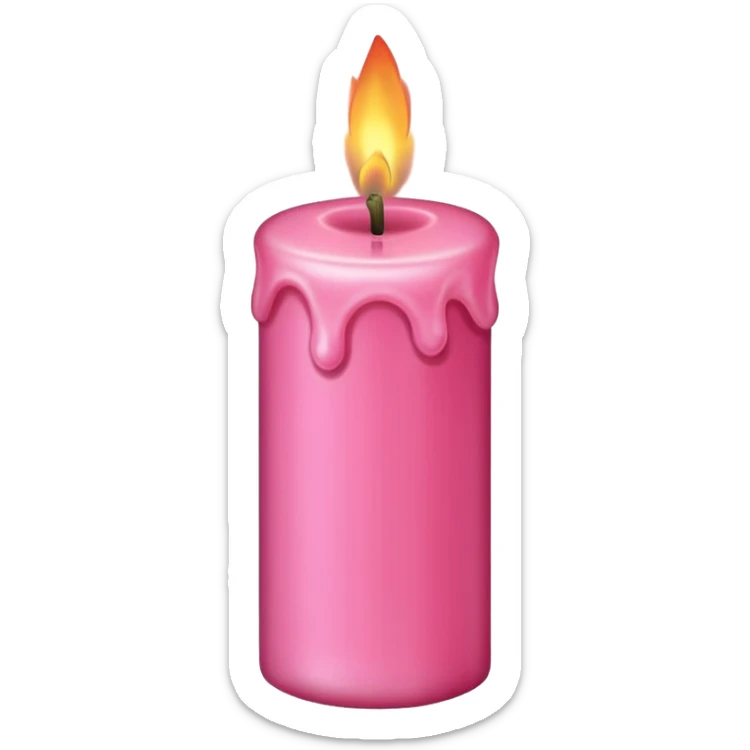 Draw a pink candle with a flame on it at an angle of 15 degrees from the horizontal. sticker