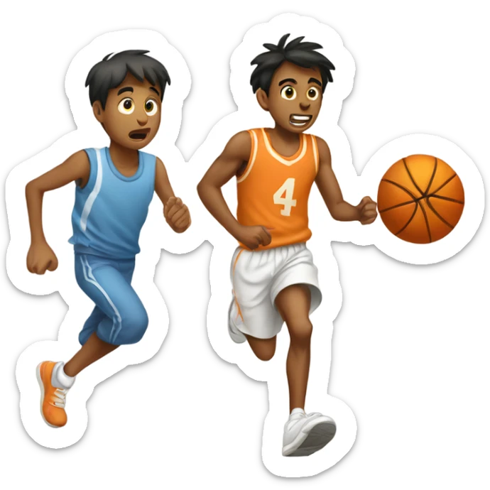 A skinny indian boy running away from his old tall white basketball friend sticker