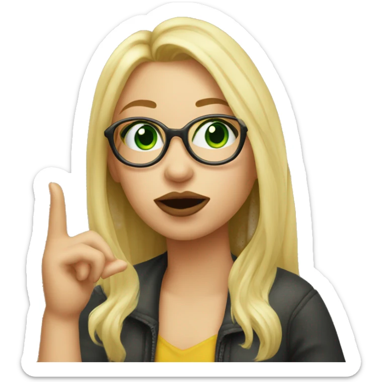 Blonde girl with green eyes and glasses blowing a kiss sticker