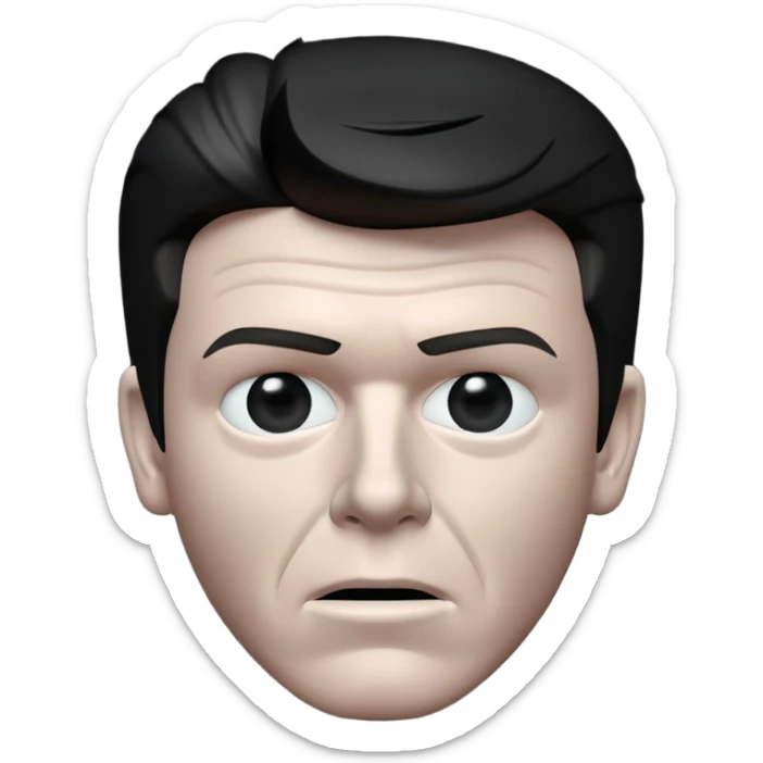 Rick Astley but with his eyes blurred out, the background is pitch black, Rick Astley is a grayish-white color, and the entire picture, including Rick Astley, is a staticky, glitchy, horror, analog horror type sticker