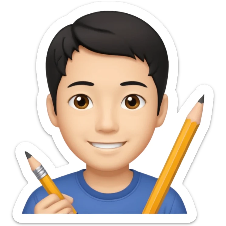 quero um personagem masculino japones, de pouco cabelo e sorrindo com um lapis na mao sticker