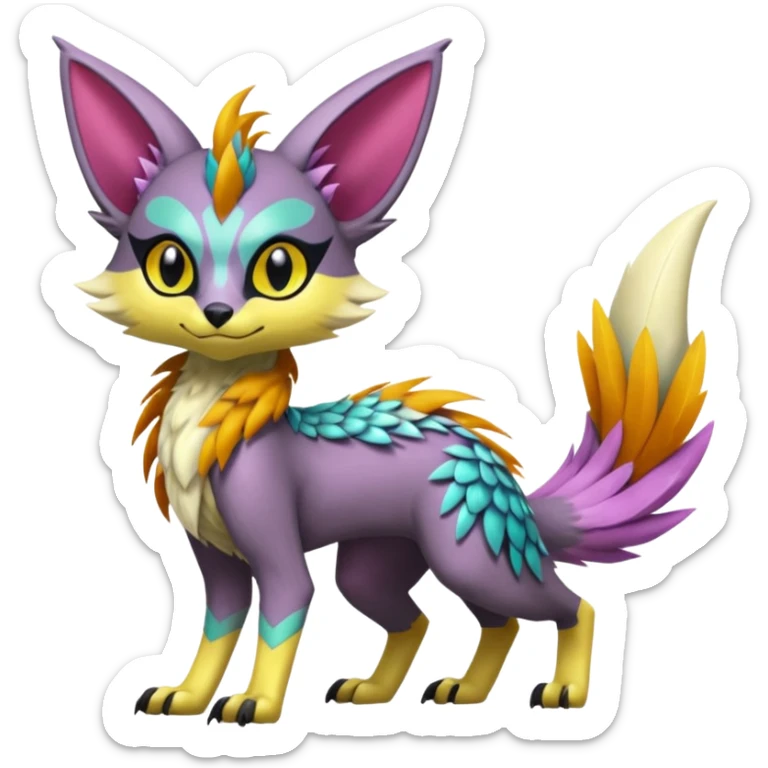 Colorful Exotic Meloetta-Lykoi-Sergal-Renamon-Pokémon-Digimon-Fakémon-fusion-hybrid-creature sticker