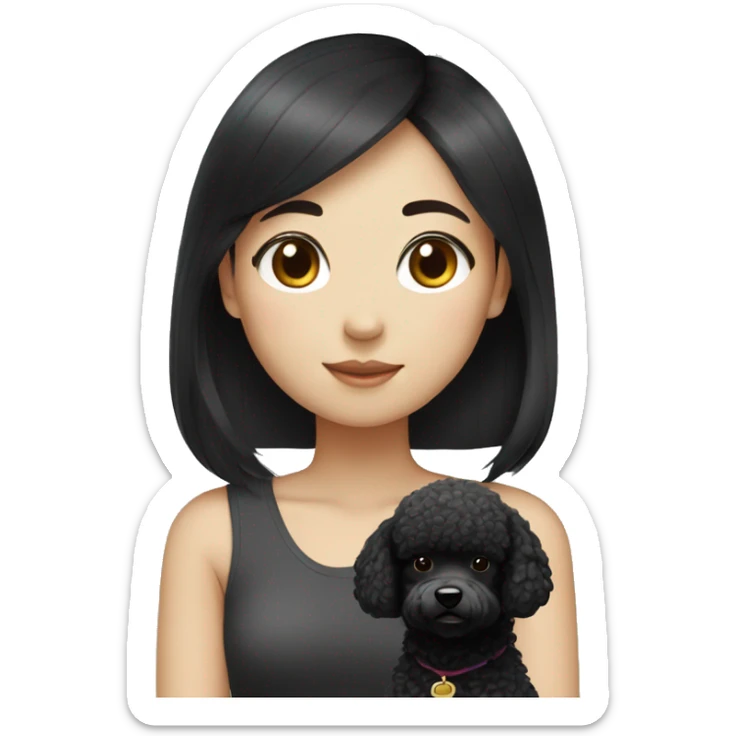 One Korean girl with black straight hair with one black poodle sticker
