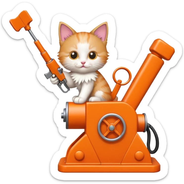 Can you make me a kitten riding a pump jack shooting two guns in their air? sticker