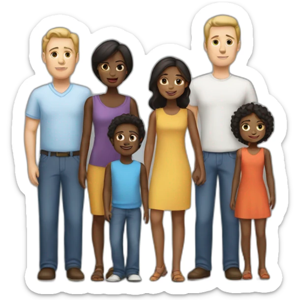 a family consisting of one white man and one ebony woman with 2 kids sticker