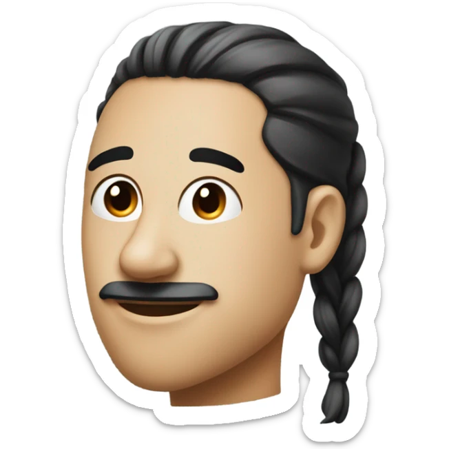 side view of face with black dot of cheek and a pony tail and a big nose sticker