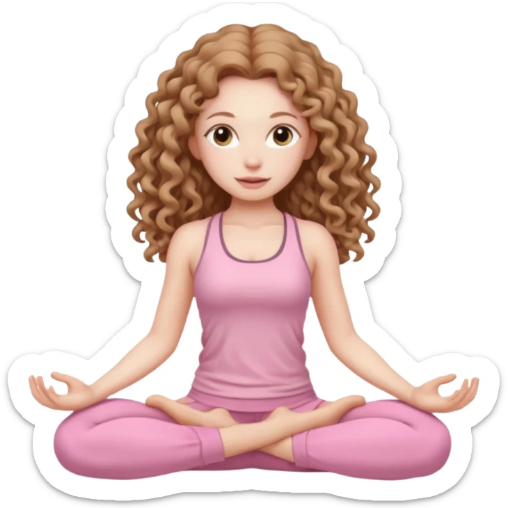 yoga girl with pale skin and long curly light brown hair in light pink clothes sticker