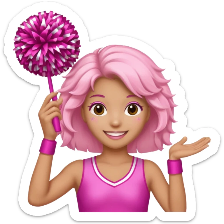 football cheerleader, holding big cheering pom, pink and twinkle sticker