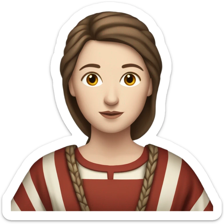 White woman with brown hair 11th century, with vertical red striped tunic sticker