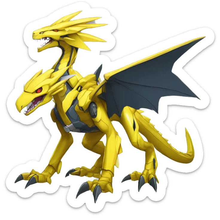  Edgy Shiny Futuristic Yellow Digimon-Fakemon-Reptile-Dragon-Sergal-Mecha full body sticker