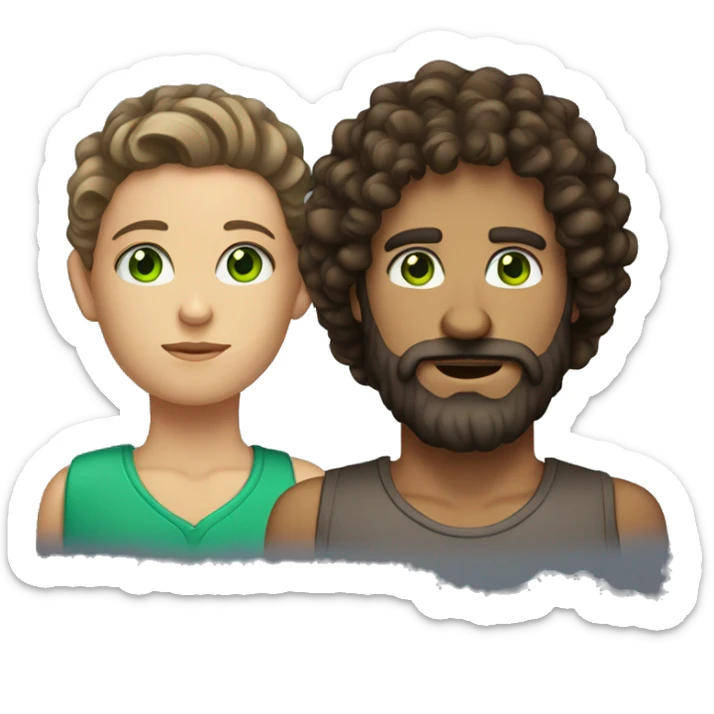 Man with Green eyes and Beard an middel Hair with a Girl that have curly hair and brown eyes  sticker