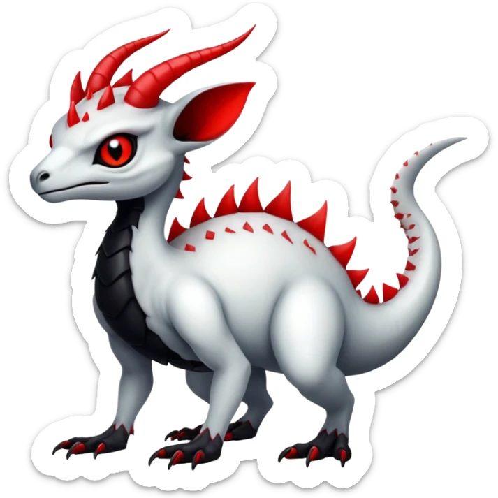 a translucent white with black belly and red eyes exotic edgy vernid-fionbri-creature full body sticker