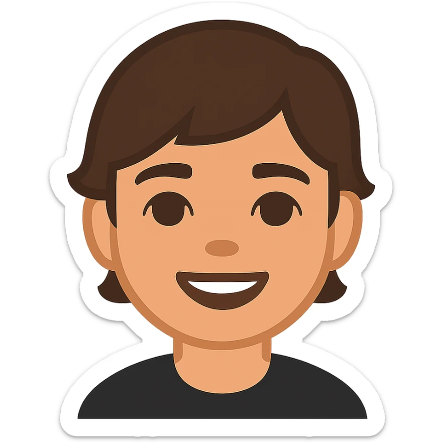 iOS memoji of a teen smiling, wearing black shirt sticker