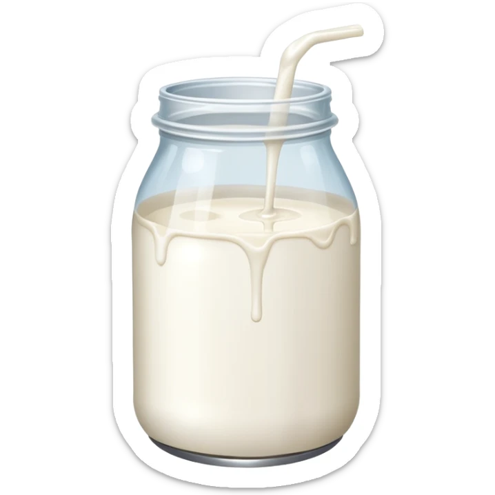 a jar of milk but the top is sticky and its dripping but theres no lit, and also no straw sticker