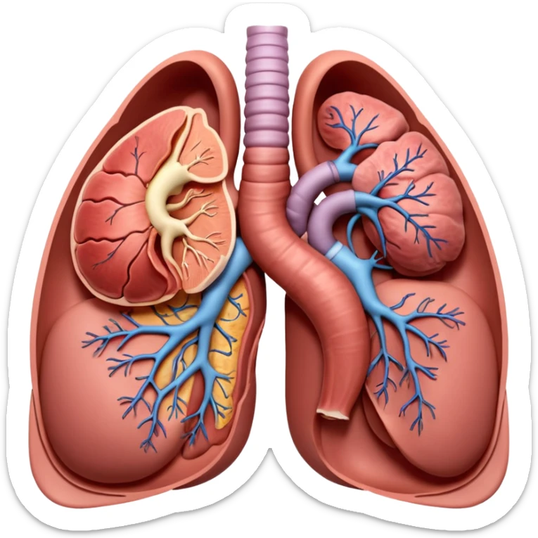 A highly detailed 3D anatomical model of the stomach of a human, including but not exclusive to the intestines, stomach, kidneys etc. Medical illustration style, realistic lighting, neutral background, hyper-detailed, scientific accuracy, 8K resolution sticker