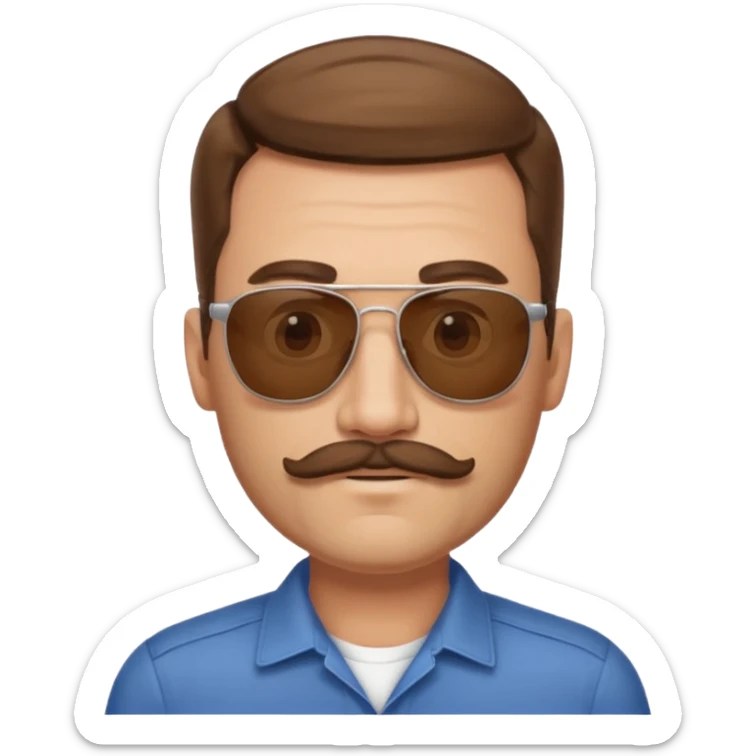 Man in his forty’s, with light moustache and a light beard, brown hair with young haircut, and sunglasses  sticker