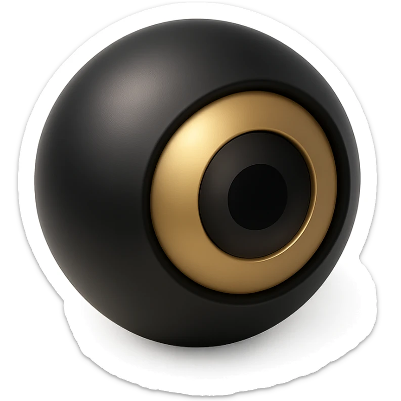 black themed eyeball, stylized with subtle gradients and a reflective surface sticker