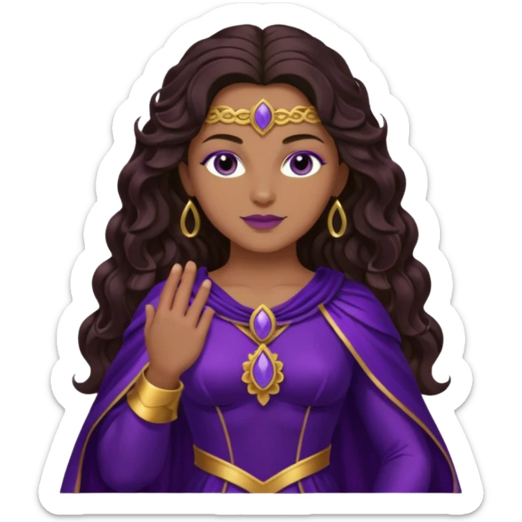 Hyacinth, Divine Hero from Gods and Goddesses with long dark brown wavy hair, deep purple outfit, tan skin sticker