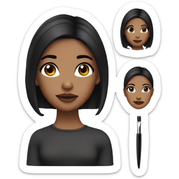 girl with dark, straight, shoulder-length hair, brown eyes and plump lips. There are earrings in the ears and a tragus piercing. the girl has eyebrow tweezers in her hands sticker