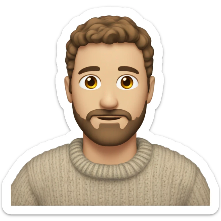 white man with short brown hair and brown beard and mustache wearing a cozy sweater  sticker