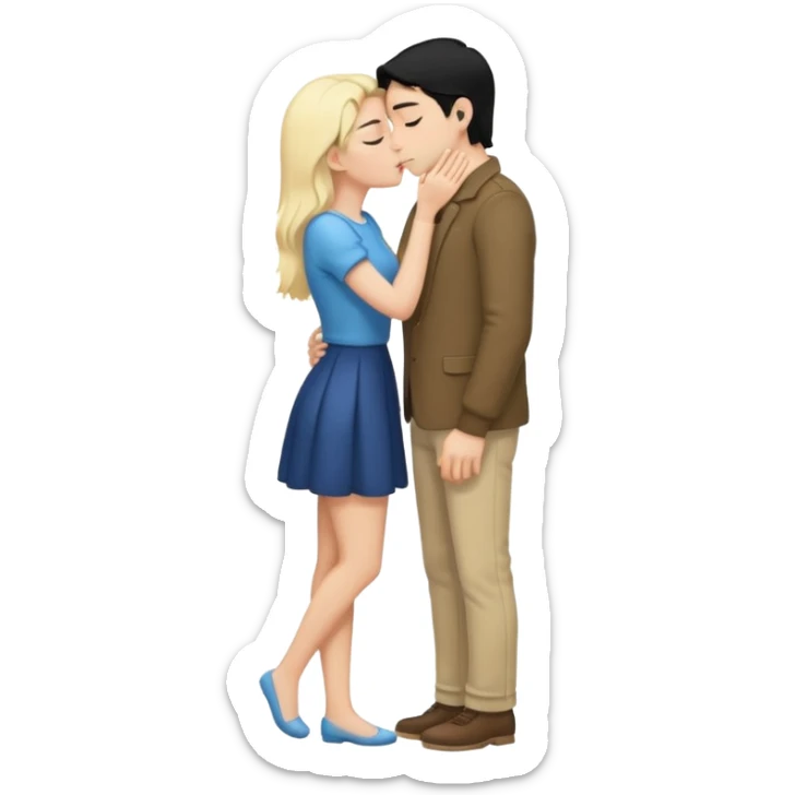 couple kissing black hair man blonde woman full body sticker