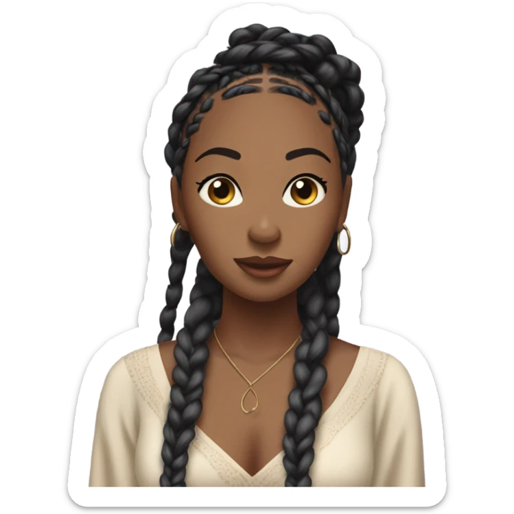 attractive young black woman with her eyes closed with long box braids, flowy dress singing with closed eyes with eyes closed sticker