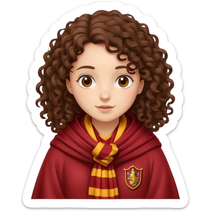 Curly brunette girl wearing Gryffindor scarf and robes  sticker