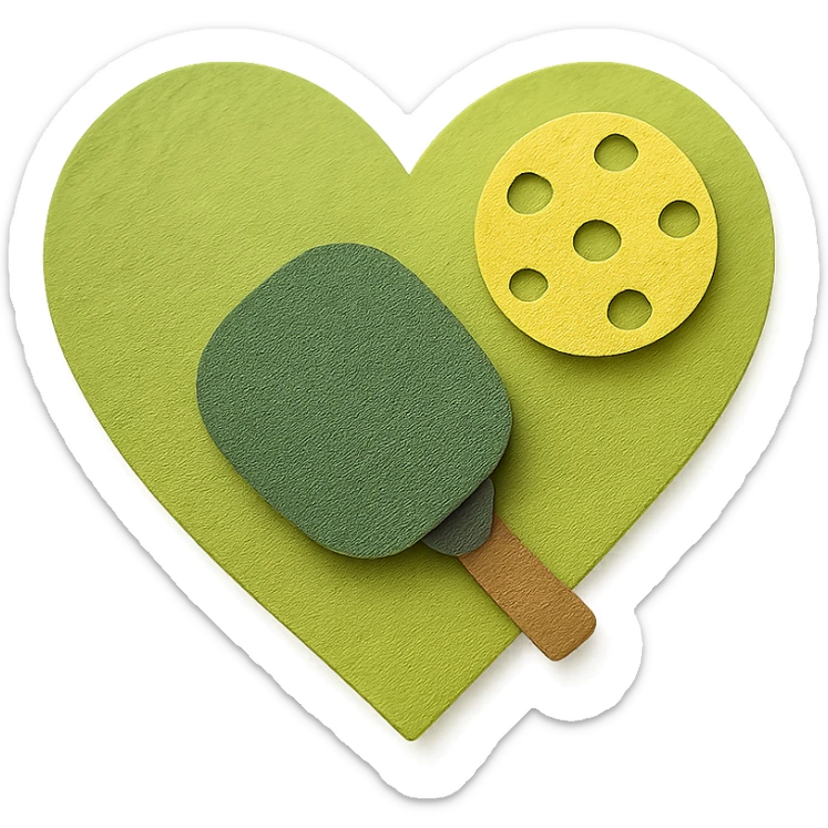 lime green heart with pickleball elements sticker
