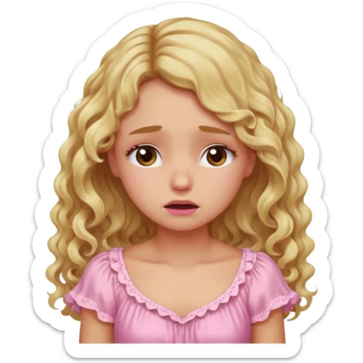 the girl is that criying with tears she has brown eyes and blond long hair curly pink dress  sticker