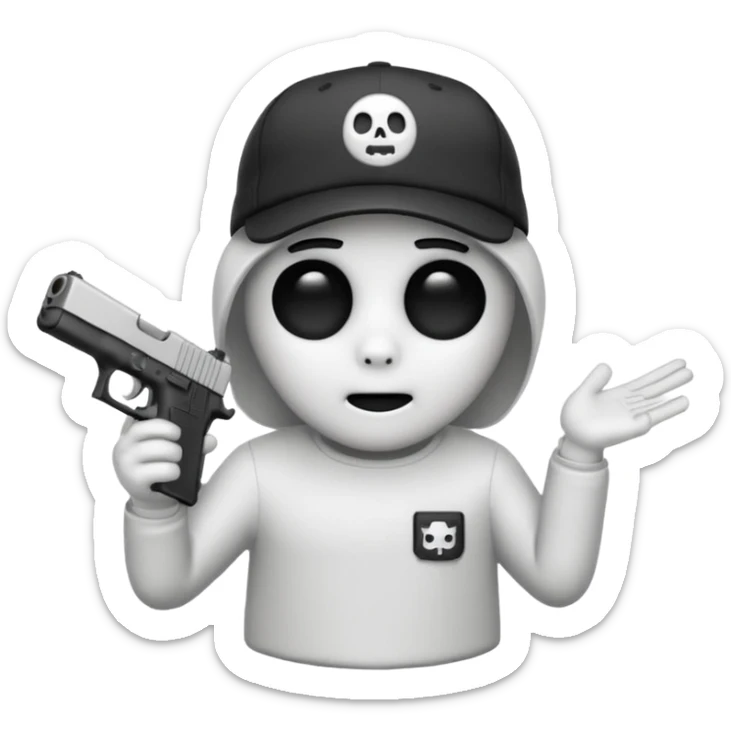 Emoji de Fantasma con glock 19 en la mano izquierda y con gorra sticker