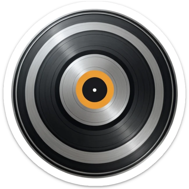 A dark metal platinum music award plaque The center features a relief of a or stylized vinyl record in a slightly darker metallic tone sticker