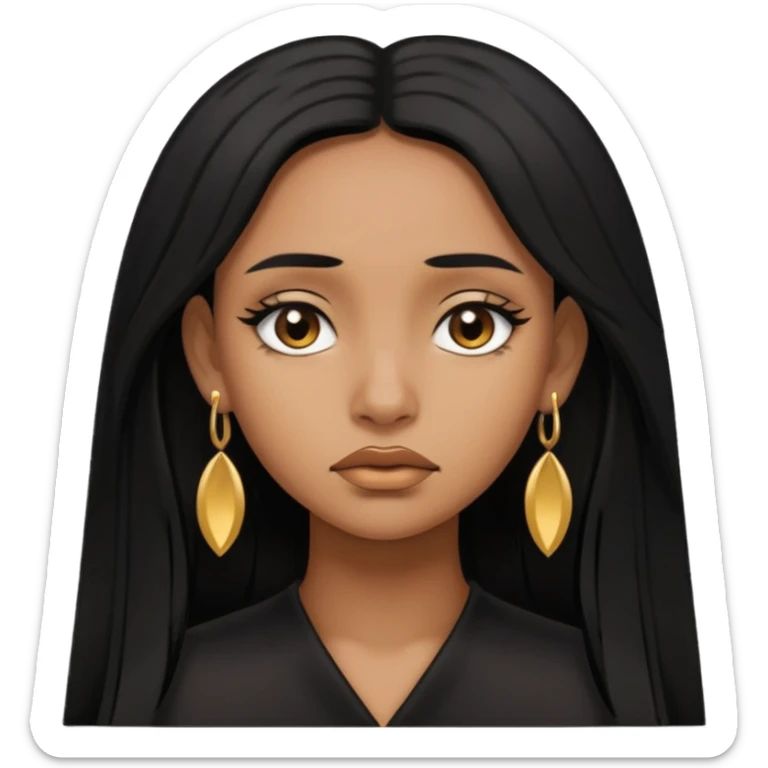brown girl who has long layered black hair with gold stud earrings  who is sad sticker
