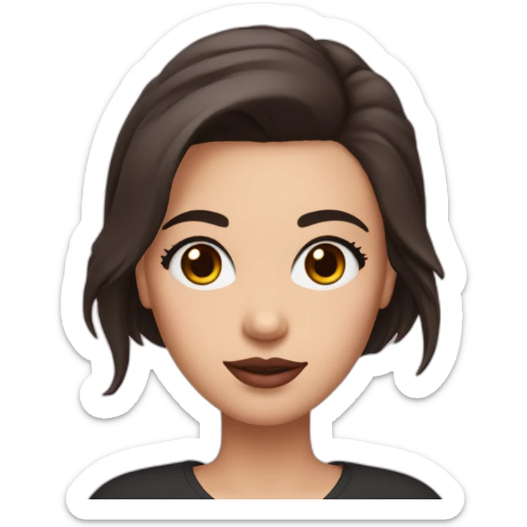 White women with long dark brown hair and long eyelashes dark brown eyes and pink cheeks with pink lips and thick dark brown eyebrows and black dog sticker