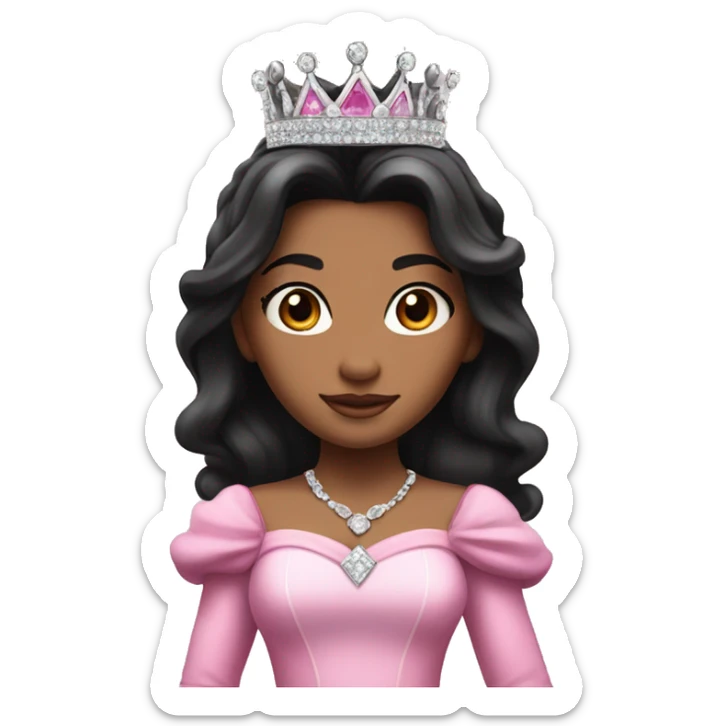 PRINCESS WITH WHITE SKIN, LONG VOLUMOUS BLACK HAIR, WITH PRINCESS CROWN, WITH PINK PRINCESS OUTFIT diamonds sticker