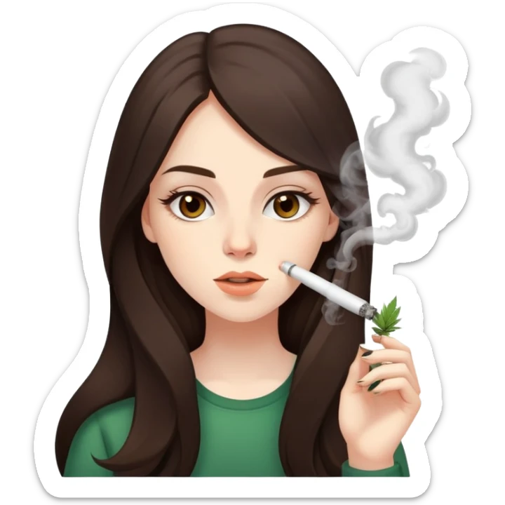 girl with long dark brown hair brown eyes and pale skin smoking marijuana vape high sticker