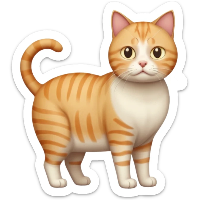 full body white, ginger and tabby cat with skinny head and fat body with an anxious face sticker