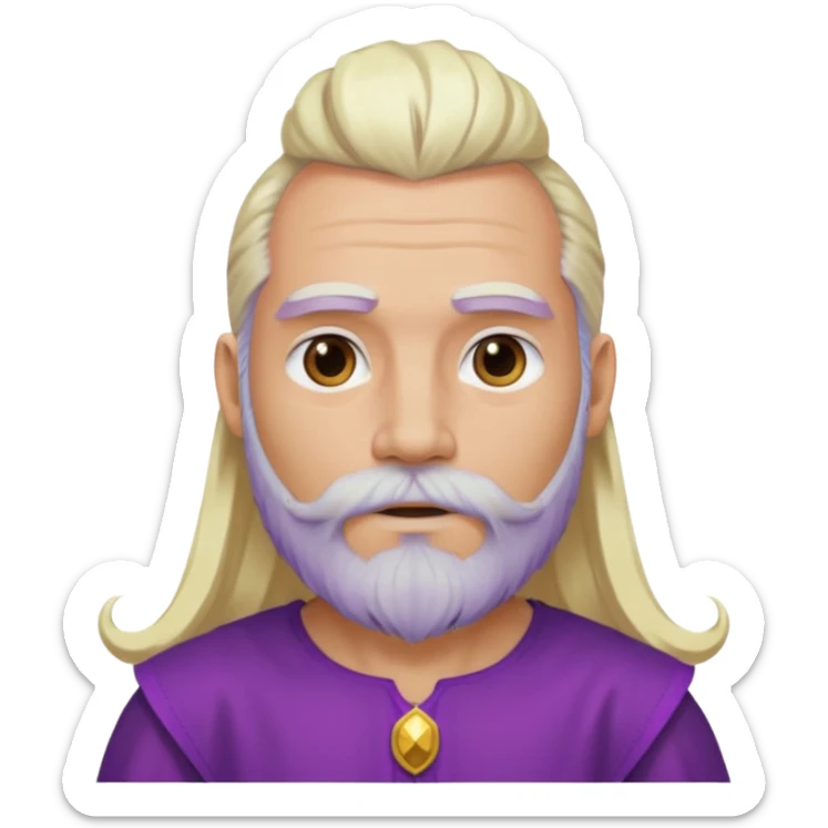 Jupiter from Olympus Gods with long platinum blonde hair and beard, purple tunic sticker
