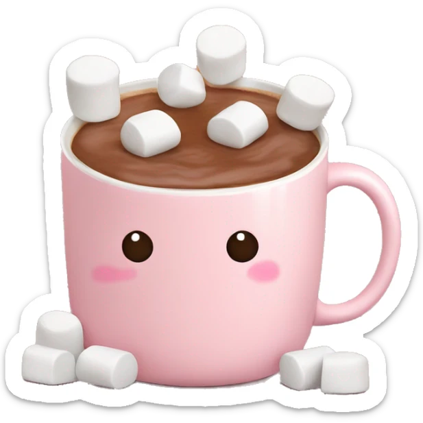 Light Pink mug of hot chocolate with marshmallows  sticker
